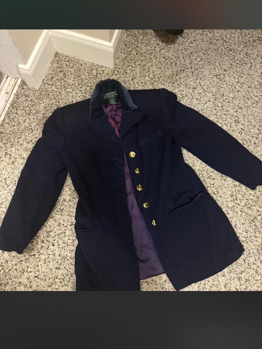 Polo by Ralph Lauren Navy Blazer with Velvet Collar and Gold Buttons